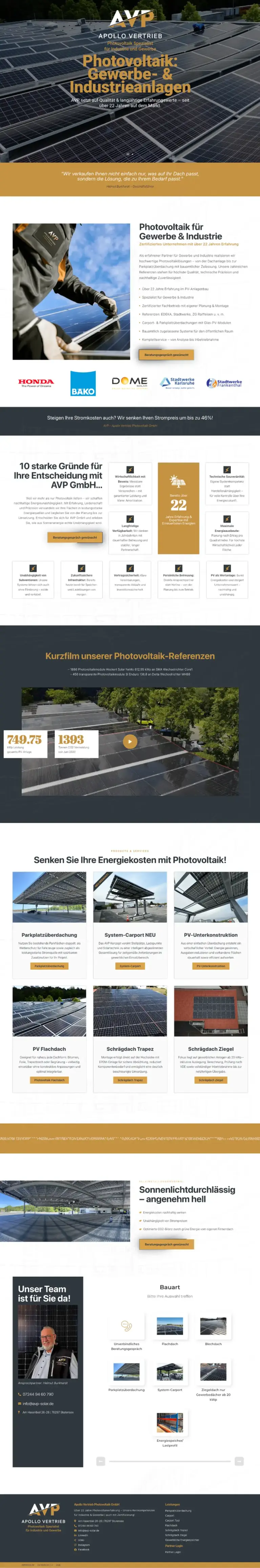 Website-Referenz von IdTify: Photovoltaik für Gewerbe & Industrie (ganze Startseite)