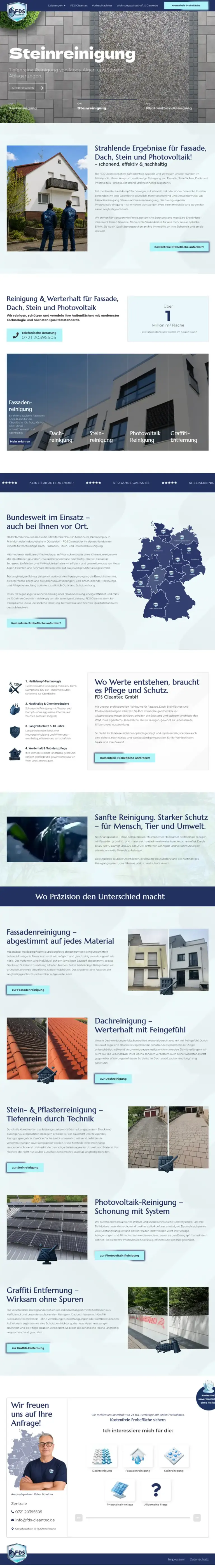 Website-Referenz von IdTify: Fassaden- & Dachreinigung (ganze Startseite)