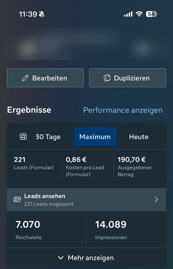 Ergebnis einer Recruiting-Kampagne von IdTify im Meta-Werbeanzeigenmanager: Vertriebsmitarbeiter im Außendienst